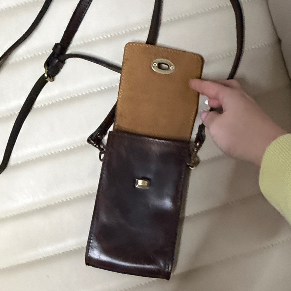 Y2K Patricia Nash Rivella calf hair leopard chocolate Leather slim Crossbody Bag - Picture 5 of 17